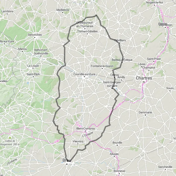 Map miniature of "Brou - Bailleau-l'Évêque Loop" cycling inspiration in Centre — Val de Loire, France. Generated by Tarmacs.app cycling route planner