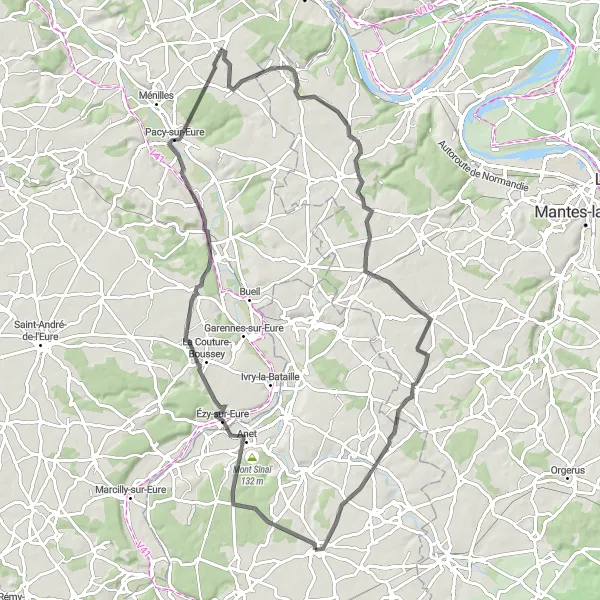 Miniature de la carte de l'inspiration cycliste "Mont Sinaï Road Trip" dans la Centre — Val de Loire, France. Générée par le planificateur d'itinéraire cycliste Tarmacs.app