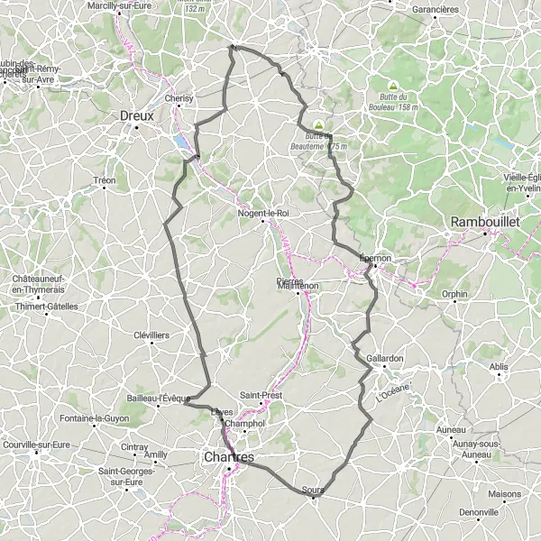 Map miniature of "Countryside Road Cycling" cycling inspiration in Centre — Val de Loire, France. Generated by Tarmacs.app cycling route planner