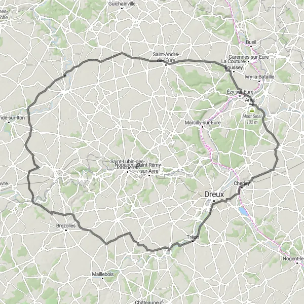 Map miniature of "The Castle Circuit" cycling inspiration in Centre — Val de Loire, France. Generated by Tarmacs.app cycling route planner