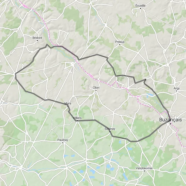 Miniature de la carte de l'inspiration cycliste "Les châteaux du Berry" dans la Centre — Val de Loire, France. Générée par le planificateur d'itinéraire cycliste Tarmacs.app