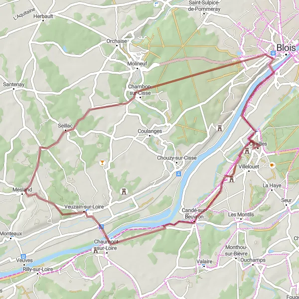 Map miniature of "Chailles Loop" cycling inspiration in Centre — Val de Loire, France. Generated by Tarmacs.app cycling route planner