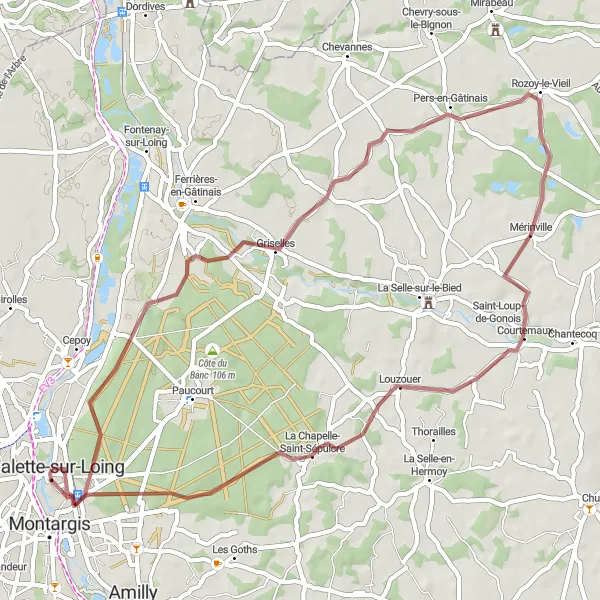 Map miniature of "Gravel Pathway to Discovery" cycling inspiration in Centre — Val de Loire, France. Generated by Tarmacs.app cycling route planner