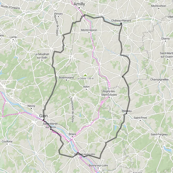 Miniature de la carte de l'inspiration cycliste "Aventure pittoresque en Val de Loire" dans la Centre — Val de Loire, France. Générée par le planificateur d'itinéraire cycliste Tarmacs.app