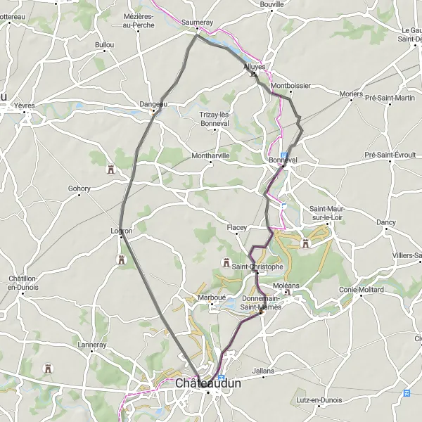 Map miniature of "Loire Valley Discovery" cycling inspiration in Centre — Val de Loire, France. Generated by Tarmacs.app cycling route planner