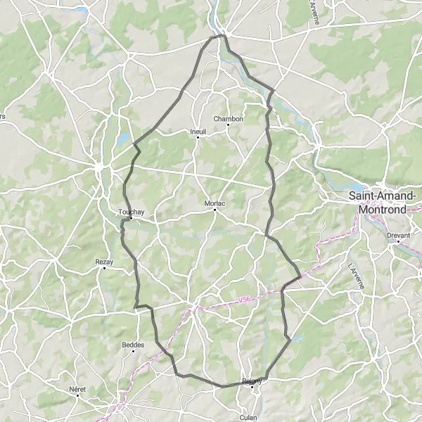 Map miniature of "Châteauneuf-sur-Cher Loop" cycling inspiration in Centre — Val de Loire, France. Generated by Tarmacs.app cycling route planner