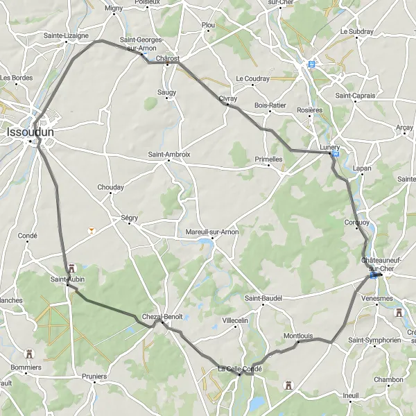 Map miniature of "Chezal-Benoît Loop" cycling inspiration in Centre — Val de Loire, France. Generated by Tarmacs.app cycling route planner