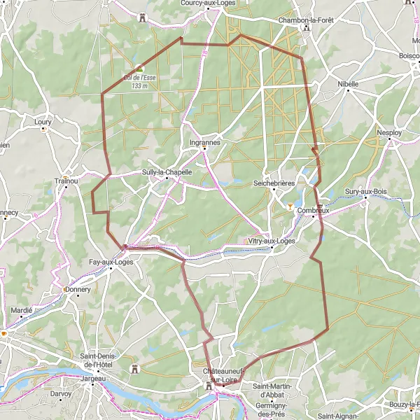 Miniature de la carte de l'inspiration cycliste "Les Collines de Combreux" dans la Centre — Val de Loire, France. Générée par le planificateur d'itinéraire cycliste Tarmacs.app