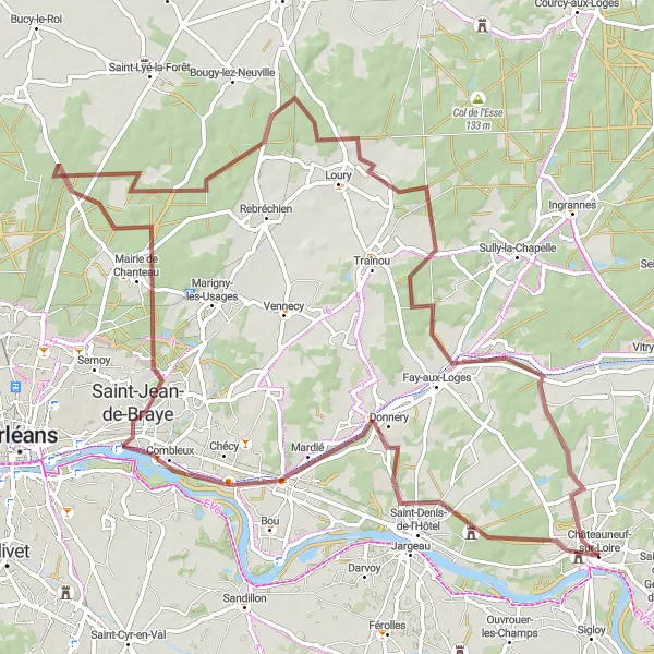 Map miniature of "Châteauneuf-sur-Loire Gravel Ride" cycling inspiration in Centre — Val de Loire, France. Generated by Tarmacs.app cycling route planner