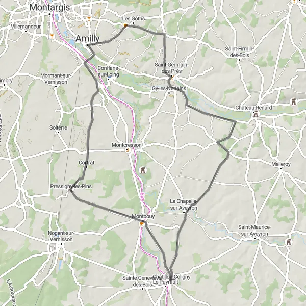 Map miniature of "The Pressigny Loop" cycling inspiration in Centre — Val de Loire, France. Generated by Tarmacs.app cycling route planner