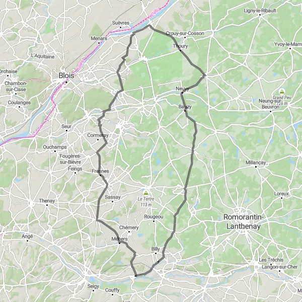 Map miniature of "Sologne Escapade" cycling inspiration in Centre — Val de Loire, France. Generated by Tarmacs.app cycling route planner