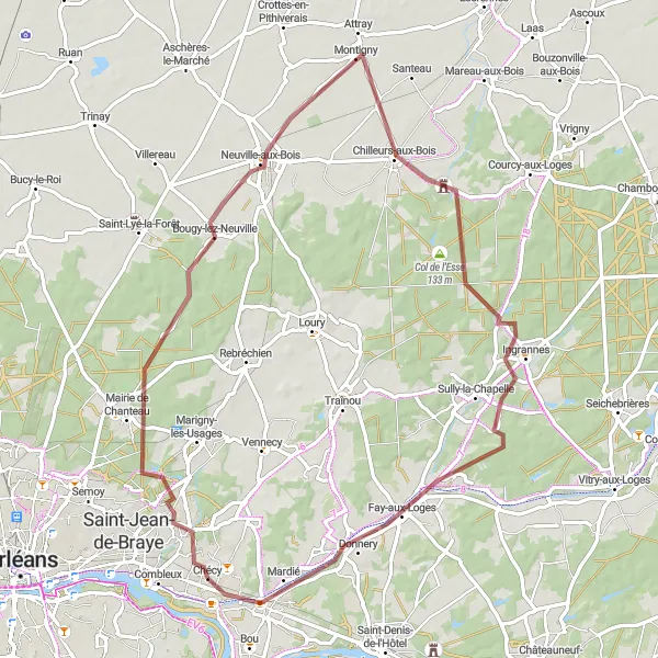 Map miniature of "Discover the Charm of Boigny-sur-Bionne and Fay-aux-Loges" cycling inspiration in Centre — Val de Loire, France. Generated by Tarmacs.app cycling route planner