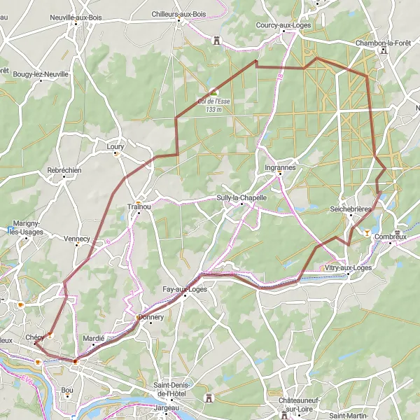 Map miniature of "Chécy to Belvédère des Caillettes Loop" cycling inspiration in Centre — Val de Loire, France. Generated by Tarmacs.app cycling route planner