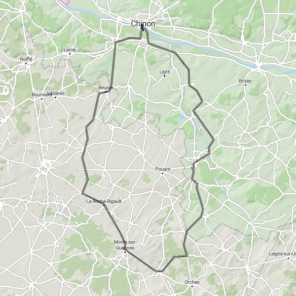 Map miniature of "Road route: Pointe l'Écho to Berthegon" cycling inspiration in Centre — Val de Loire, France. Generated by Tarmacs.app cycling route planner