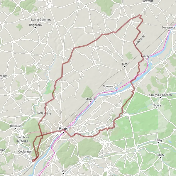 Map miniature of "Châteaux and Countryside" cycling inspiration in Centre — Val de Loire, France. Generated by Tarmacs.app cycling route planner