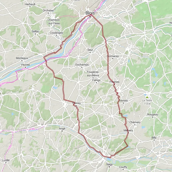 Map miniature of "Vineyards and Valleys" cycling inspiration in Centre — Val de Loire, France. Generated by Tarmacs.app cycling route planner