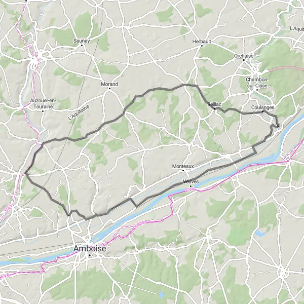 Map miniature of "Loire Valley Château Tour" cycling inspiration in Centre — Val de Loire, France. Generated by Tarmacs.app cycling route planner