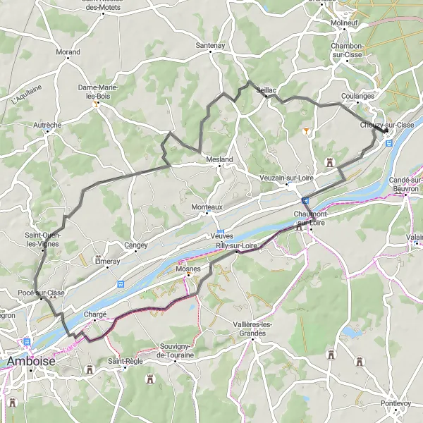 Map miniature of "Scenic River Ride" cycling inspiration in Centre — Val de Loire, France. Generated by Tarmacs.app cycling route planner