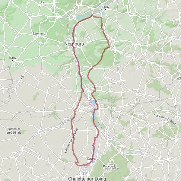 Map miniature of "Gravel Adventure through Countryside" cycling inspiration in Centre — Val de Loire, France. Generated by Tarmacs.app cycling route planner