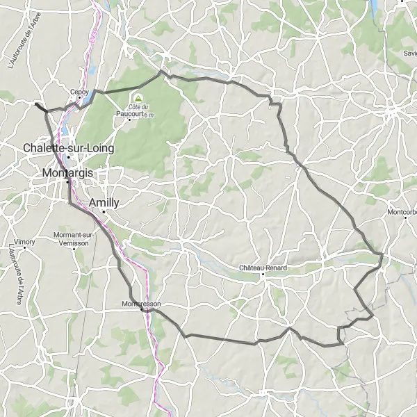 Map miniature of "Challenging Road Cycling in the Loire Valley" cycling inspiration in Centre — Val de Loire, France. Generated by Tarmacs.app cycling route planner