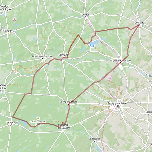 Miniature de la carte de l'inspiration cycliste "Le Circuit des Terres Sauvages" dans la Centre — Val de Loire, France. Générée par le planificateur d'itinéraire cycliste Tarmacs.app
