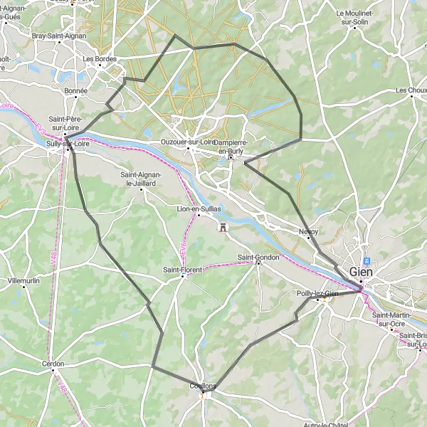 Miniature de la carte de l'inspiration cycliste "La Route des Châteaux Forts" dans la Centre — Val de Loire, France. Générée par le planificateur d'itinéraire cycliste Tarmacs.app