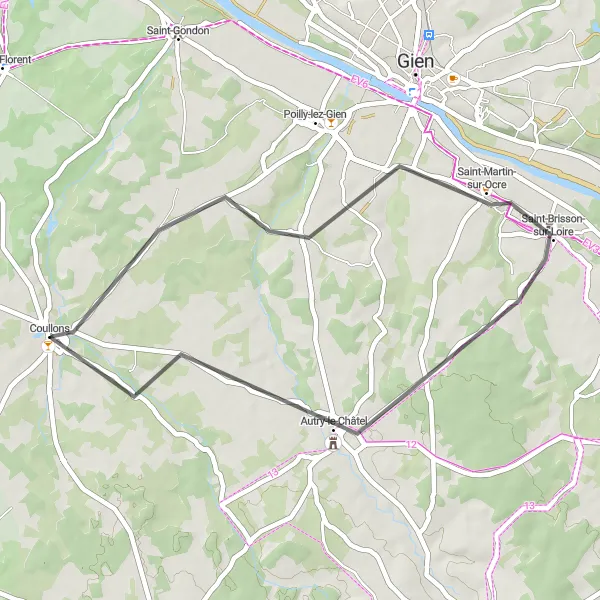 Miniature de la carte de l'inspiration cycliste "Boucle cyclable de Coullons" dans la Centre — Val de Loire, France. Générée par le planificateur d'itinéraire cycliste Tarmacs.app