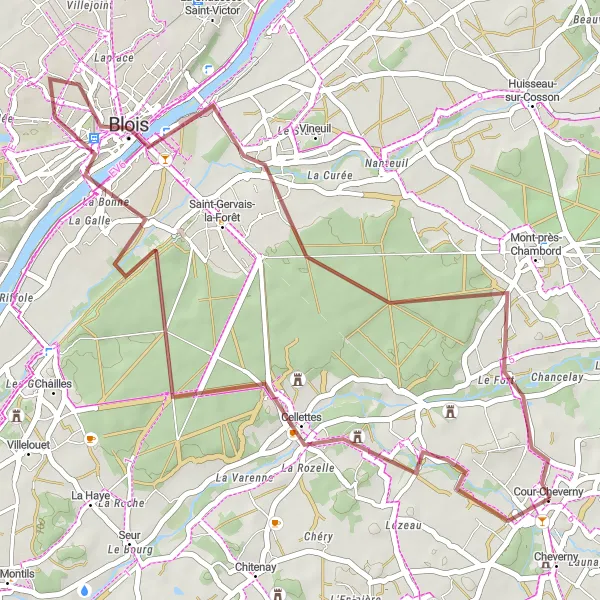 Miniature de la carte de l'inspiration cycliste "Scenic Castle Route" dans la Centre — Val de Loire, France. Générée par le planificateur d'itinéraire cycliste Tarmacs.app