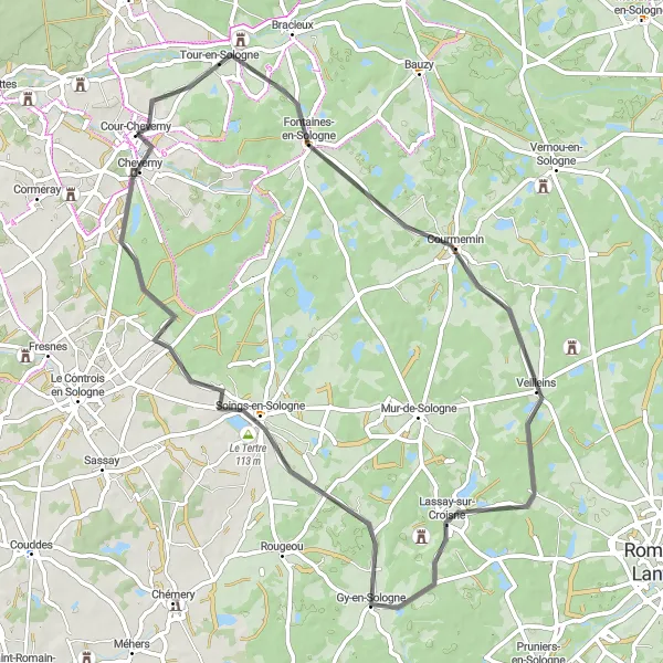 Miniature de la carte de l'inspiration cycliste "Sologne Countryside Exploration" dans la Centre — Val de Loire, France. Générée par le planificateur d'itinéraire cycliste Tarmacs.app