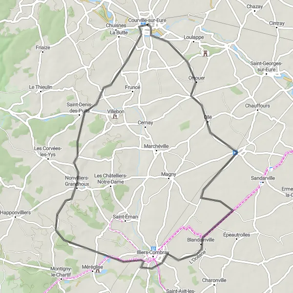 Map miniature of "Scenic Route through Rural Landscapes" cycling inspiration in Centre — Val de Loire, France. Generated by Tarmacs.app cycling route planner