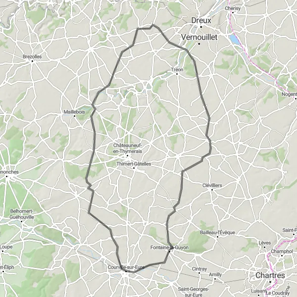 Map miniature of "Challenging Road Cycling Adventure" cycling inspiration in Centre — Val de Loire, France. Generated by Tarmacs.app cycling route planner