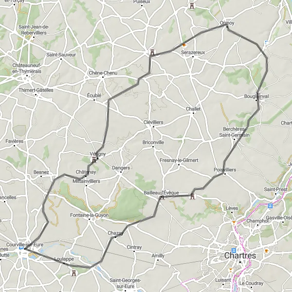 Map miniature of "Picturesque Countryside Cycling Route to Saint-Luperce (Road)" cycling inspiration in Centre — Val de Loire, France. Generated by Tarmacs.app cycling route planner