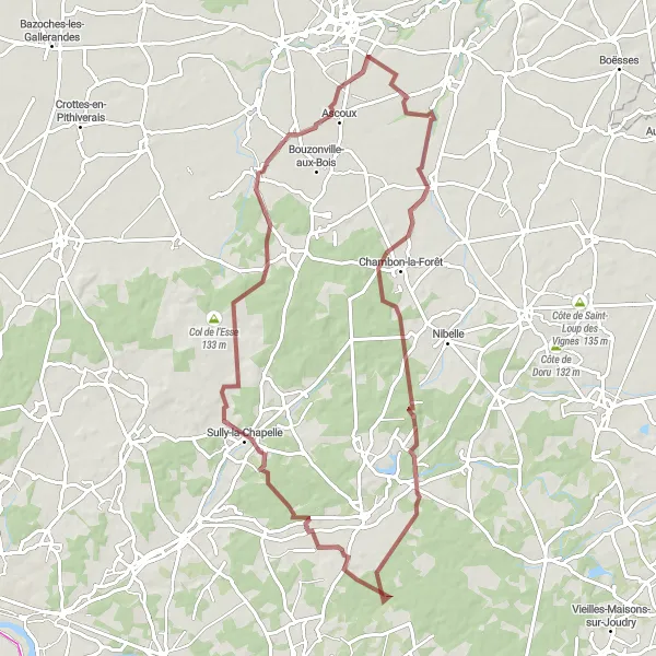 Map miniature of "Gravel Escapade to Château de Courcelles-le-Roi" cycling inspiration in Centre — Val de Loire, France. Generated by Tarmacs.app cycling route planner