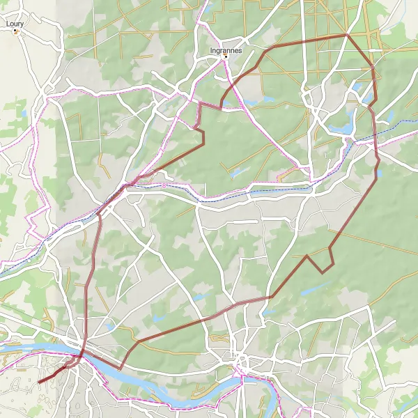 Map miniature of "Darvoy to Château de Chenaille Gravel Escape" cycling inspiration in Centre — Val de Loire, France. Generated by Tarmacs.app cycling route planner