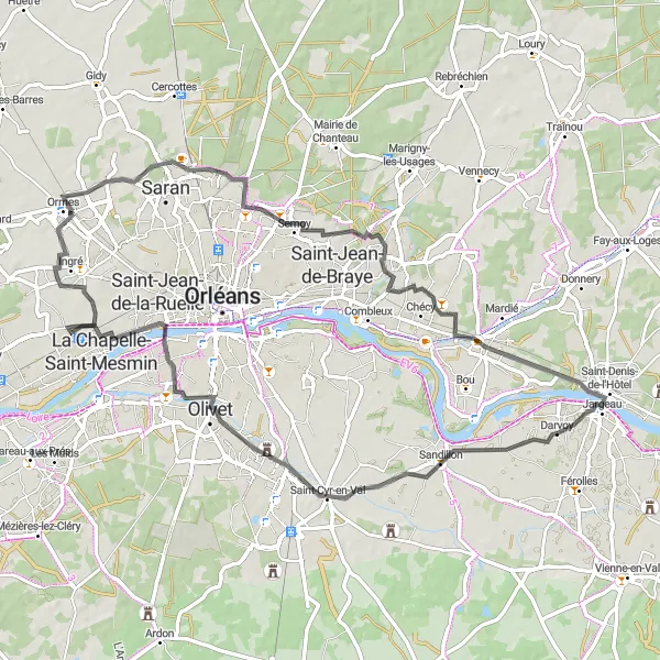 Map miniature of "The Historic Journey" cycling inspiration in Centre — Val de Loire, France. Generated by Tarmacs.app cycling route planner