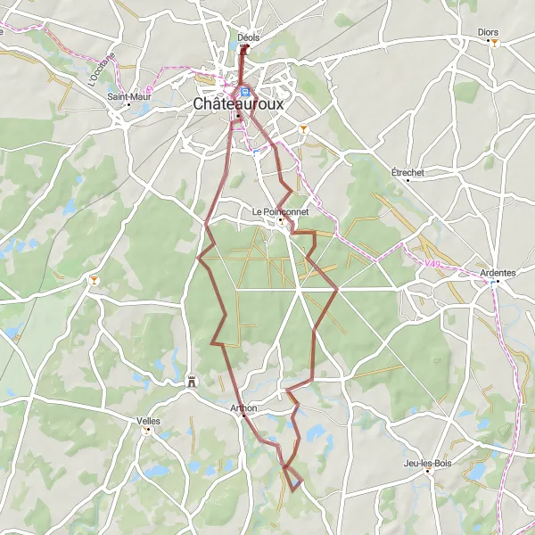 Miniature de la carte de l'inspiration cycliste "Le Chemin des Vallées" dans la Centre — Val de Loire, France. Générée par le planificateur d'itinéraire cycliste Tarmacs.app
