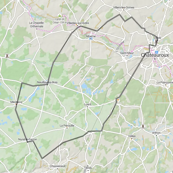 Miniature de la carte de l'inspiration cycliste "Itinéraire Vers Méobecq" dans la Centre — Val de Loire, France. Générée par le planificateur d'itinéraire cycliste Tarmacs.app