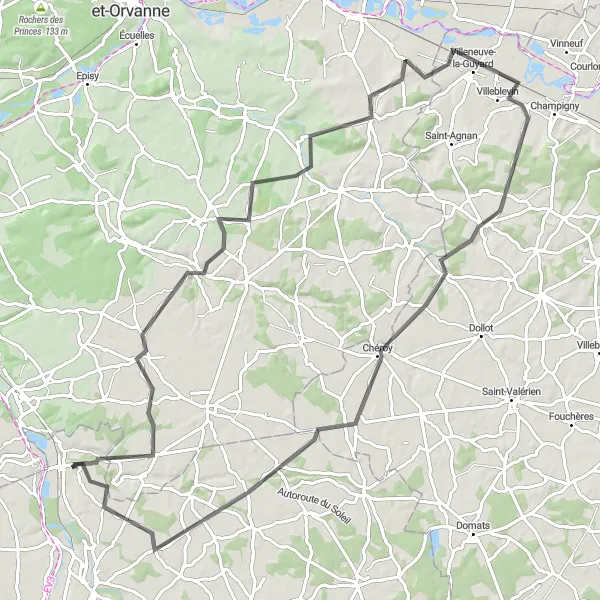 Map miniature of "Challenging Road Cycling Route with Breathtaking Views" cycling inspiration in Centre — Val de Loire, France. Generated by Tarmacs.app cycling route planner