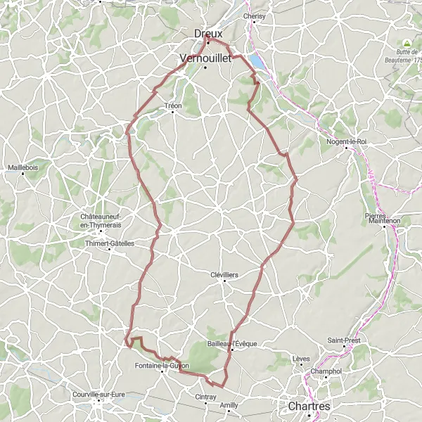 Miniature de la carte de l'inspiration cycliste "Boucle de Saint-Arnoult-des-Bois" dans la Centre — Val de Loire, France. Générée par le planificateur d'itinéraire cycliste Tarmacs.app