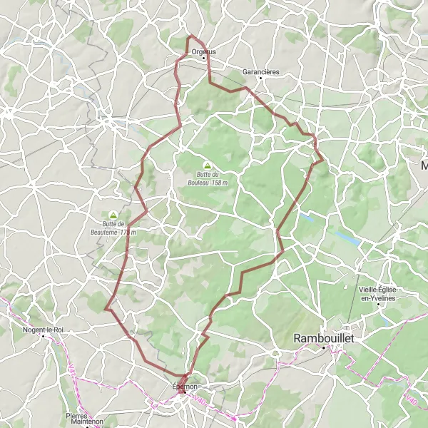 Map miniature of "Gravel Cycling near Épernon" cycling inspiration in Centre — Val de Loire, France. Generated by Tarmacs.app cycling route planner