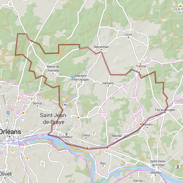 Map miniature of "Through the Countryside" cycling inspiration in Centre — Val de Loire, France. Generated by Tarmacs.app cycling route planner