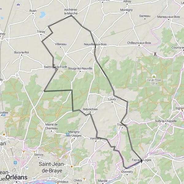 Map miniature of "Donnery Road Adventure" cycling inspiration in Centre — Val de Loire, France. Generated by Tarmacs.app cycling route planner