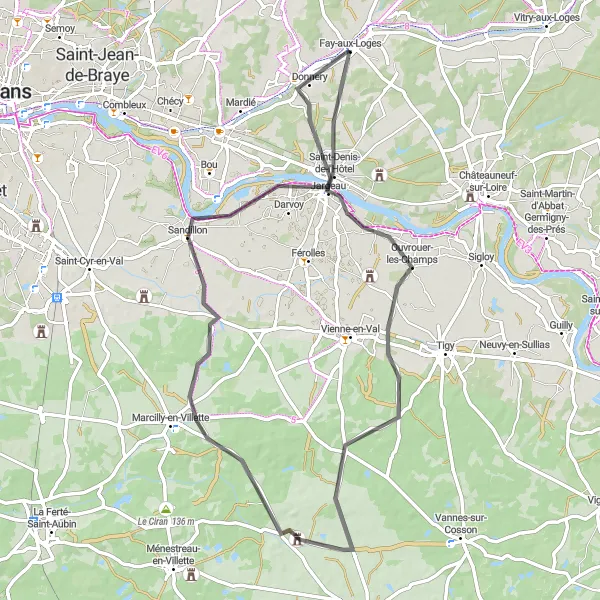 Map miniature of "Sights of the Loire" cycling inspiration in Centre — Val de Loire, France. Generated by Tarmacs.app cycling route planner