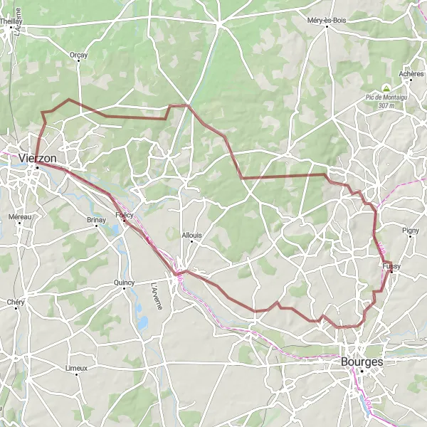 Miniature de la carte de l'inspiration cycliste "La voie de Vierzon" dans la Centre — Val de Loire, France. Générée par le planificateur d'itinéraire cycliste Tarmacs.app