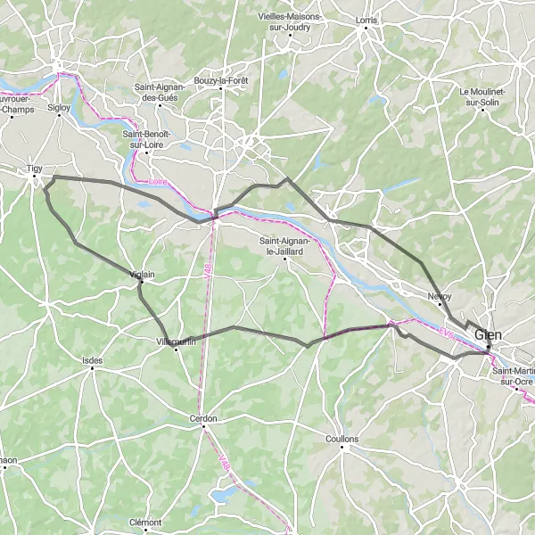 Map miniature of "Scenic Tour around Gien" cycling inspiration in Centre — Val de Loire, France. Generated by Tarmacs.app cycling route planner