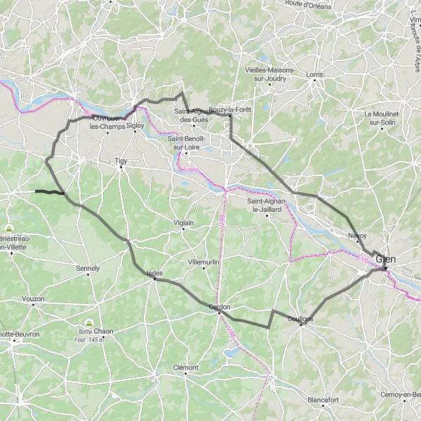 Map miniature of "Loire Valley Exploration" cycling inspiration in Centre — Val de Loire, France. Generated by Tarmacs.app cycling route planner