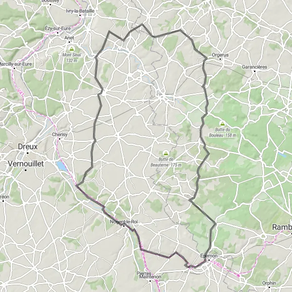 Miniature de la carte de l'inspiration cycliste "La Route des Champs et des Vallées" dans la Centre — Val de Loire, France. Générée par le planificateur d'itinéraire cycliste Tarmacs.app