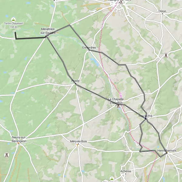 Map miniature of "Magical Sologne" cycling inspiration in Centre — Val de Loire, France. Generated by Tarmacs.app cycling route planner