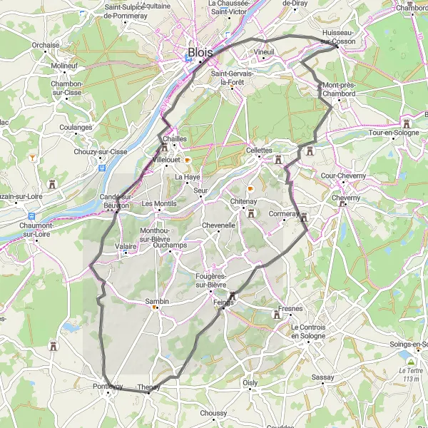 Map miniature of "Loire Valley Vineyards Road Trip" cycling inspiration in Centre — Val de Loire, France. Generated by Tarmacs.app cycling route planner