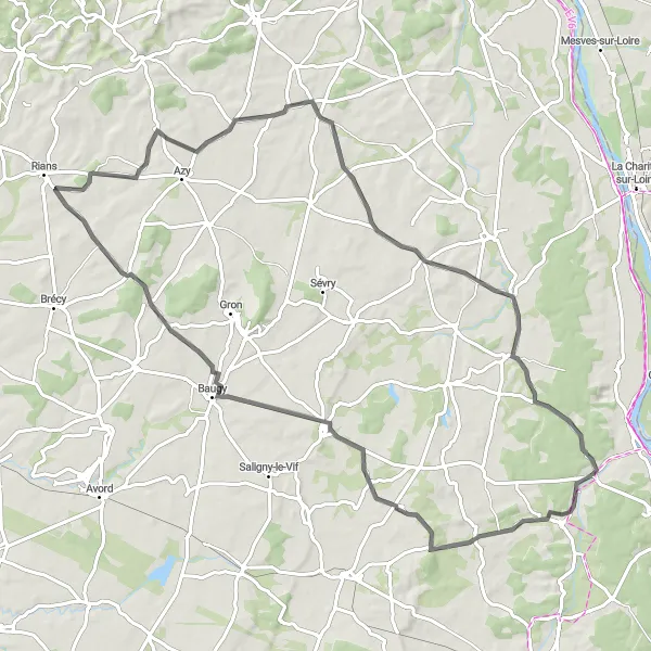 Map miniature of "The Country Hills Challenge" cycling inspiration in Centre — Val de Loire, France. Generated by Tarmacs.app cycling route planner